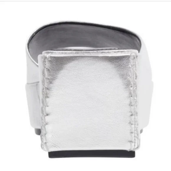 Marc Fisher New YAILYN Platform Slide Sandal Mule Leather Flatforms SILVER Women - Picture 2 of 13